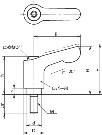 LDCMS-4-12-CR｜ミニクランプレバー（おねじ） M(並目)ねじの呼び M4