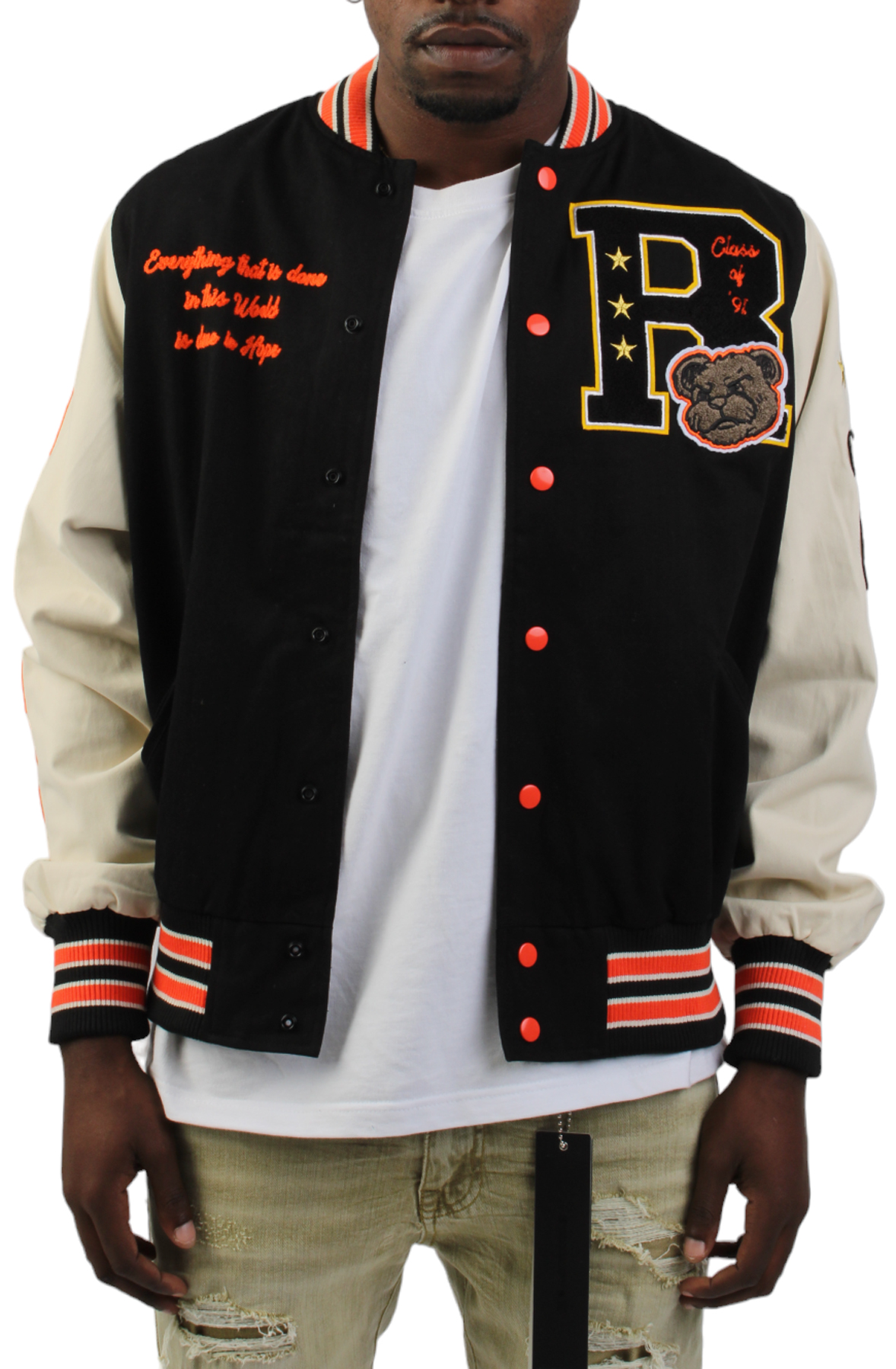 SMOKE RISE Teddy Varsity Jacket WW23580SK-BLK - Shiekh