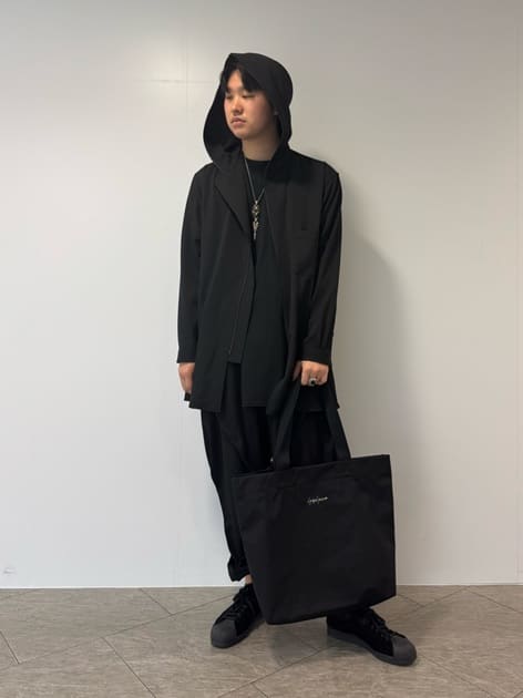 WOOL GABARDINE ZIPUP HOODED BLOUSE(S Black): Yohji Yamamoto POUR