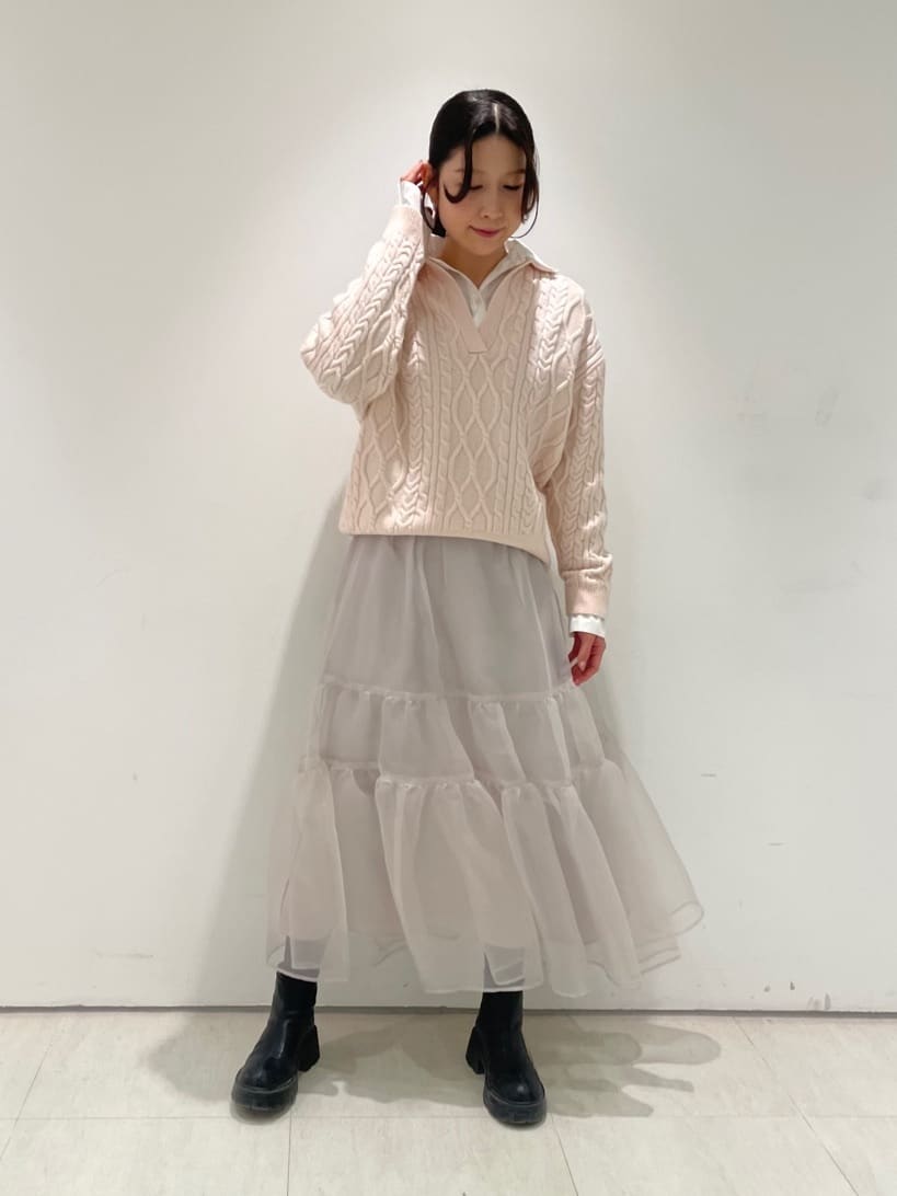 スタッフコーディネート】シャツドッキングケーブルニット｜risa