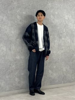 シャギー チェック Vネック カーディガン