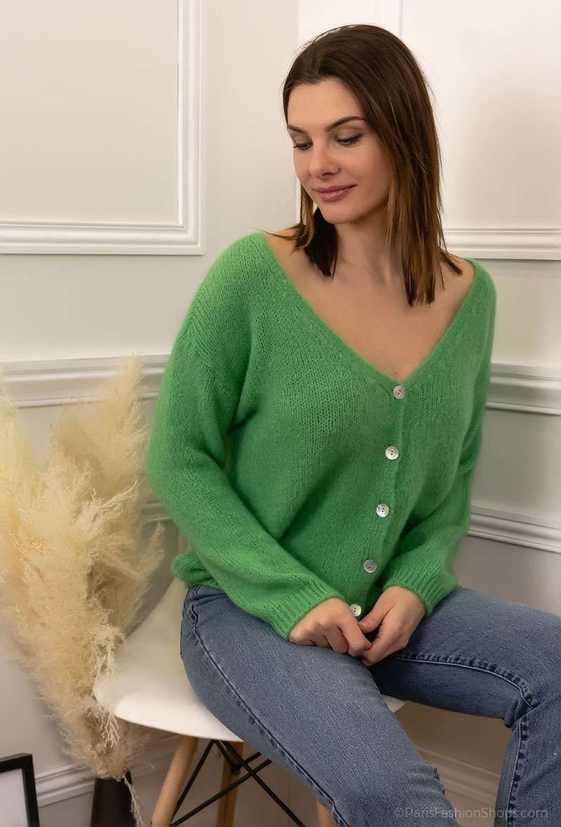 Basic kid mohair cardigan (made in Italy) | Paris Fashion Shops