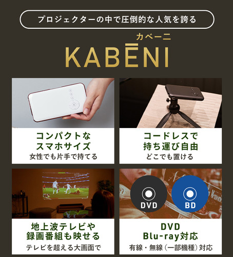 カベーニ スマホサイズのプロジェクター アプリ内蔵 コードレス | UENO