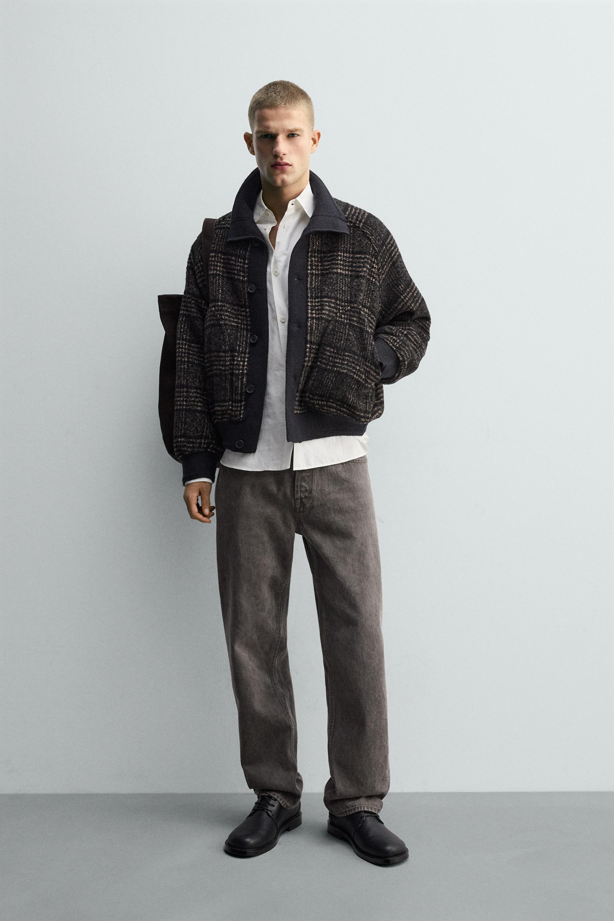 リブ襟切り替えジャケット - ブラック/ブラウン | ZARA Japan / 日本