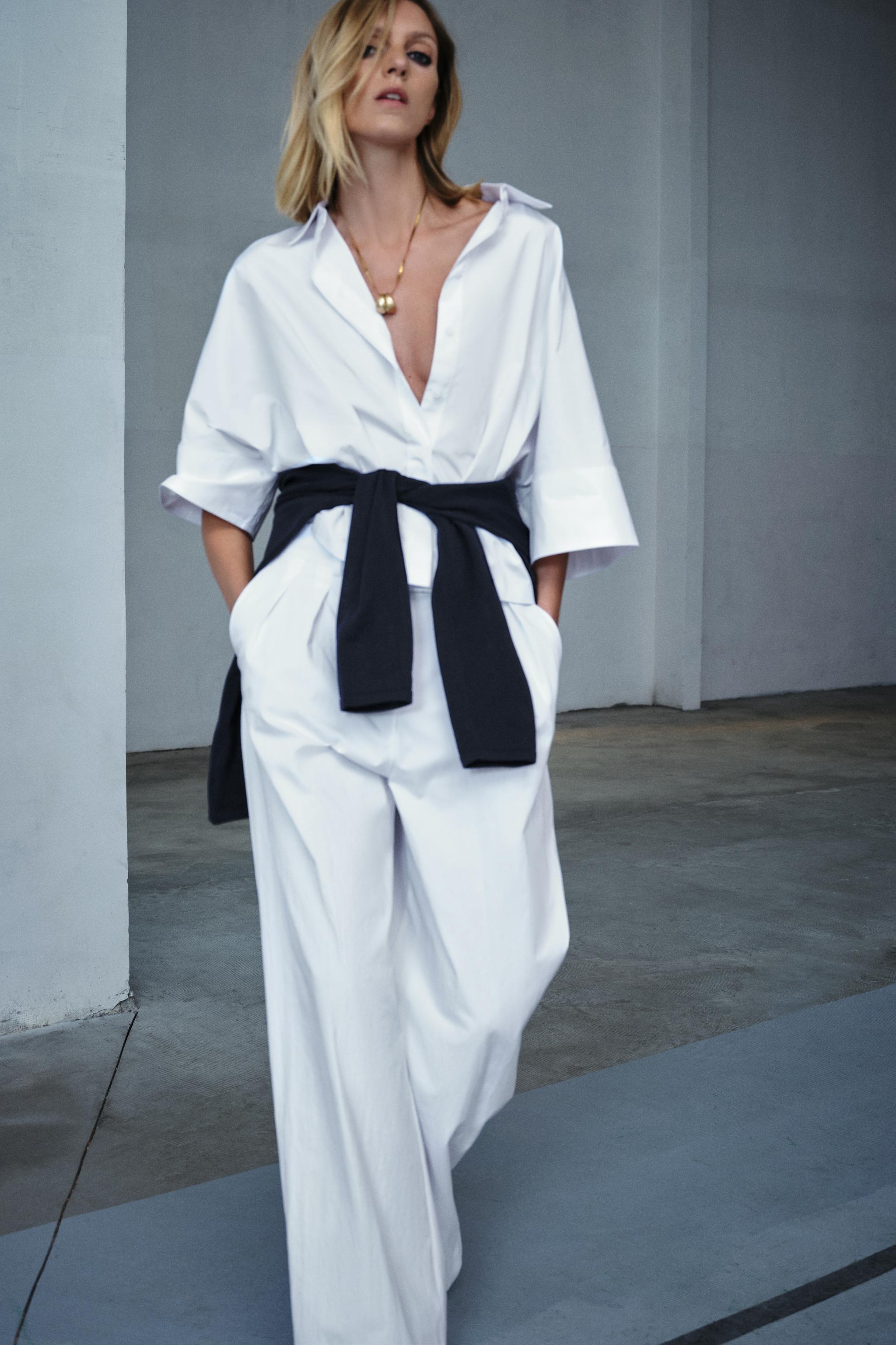 ZW COLLECTION TECHNICAL EFFECT PLEATED PANTS - Oyster-white | ZARA