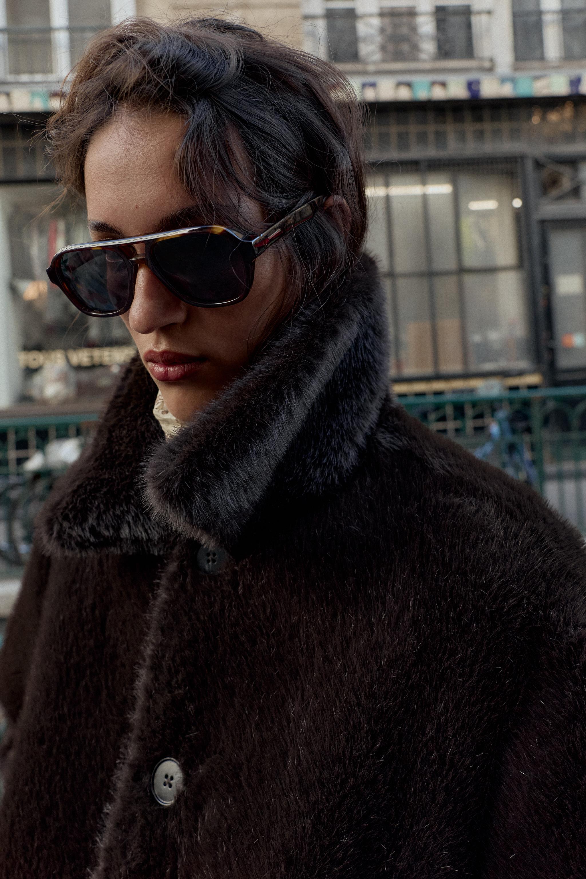 リバーシブル ダブルフェイス フェイクレザージャケット - ブラウン