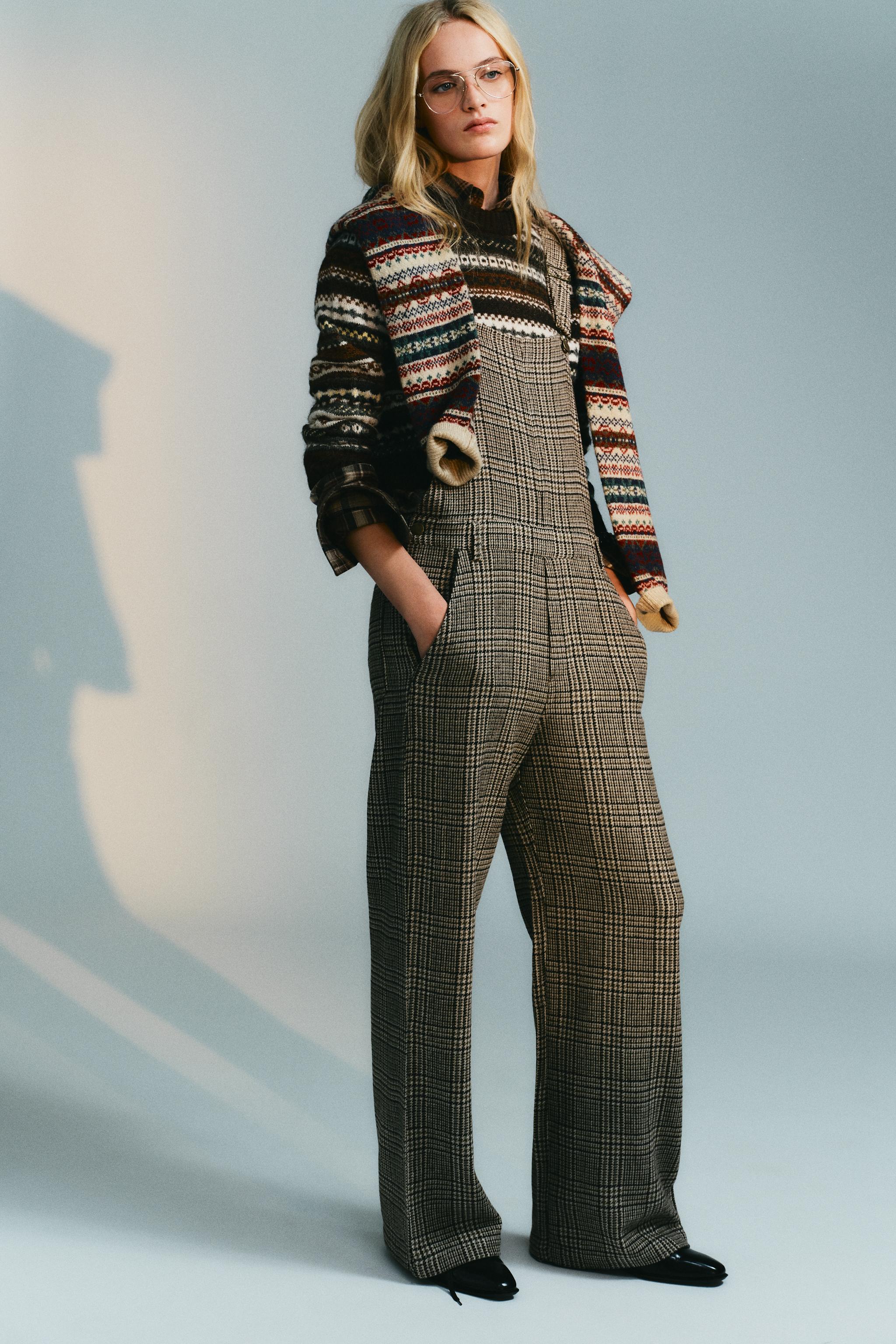 ウール混チェック柄ジャンプスーツ - カーキ | ZARA Japan / 日本