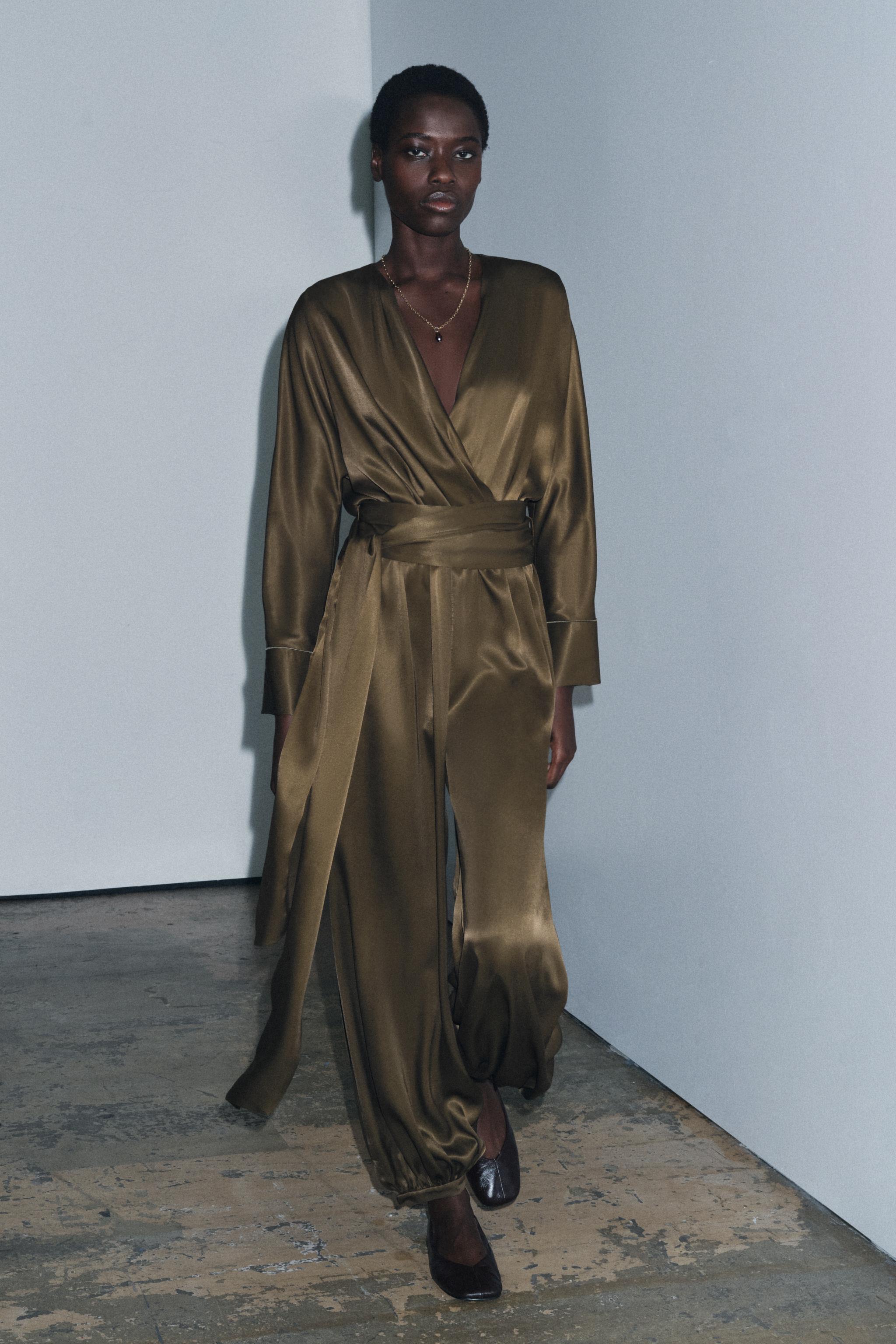 ZW COLLECTION サテンバルーンレッグジャンプスーツ - ダークカーキ