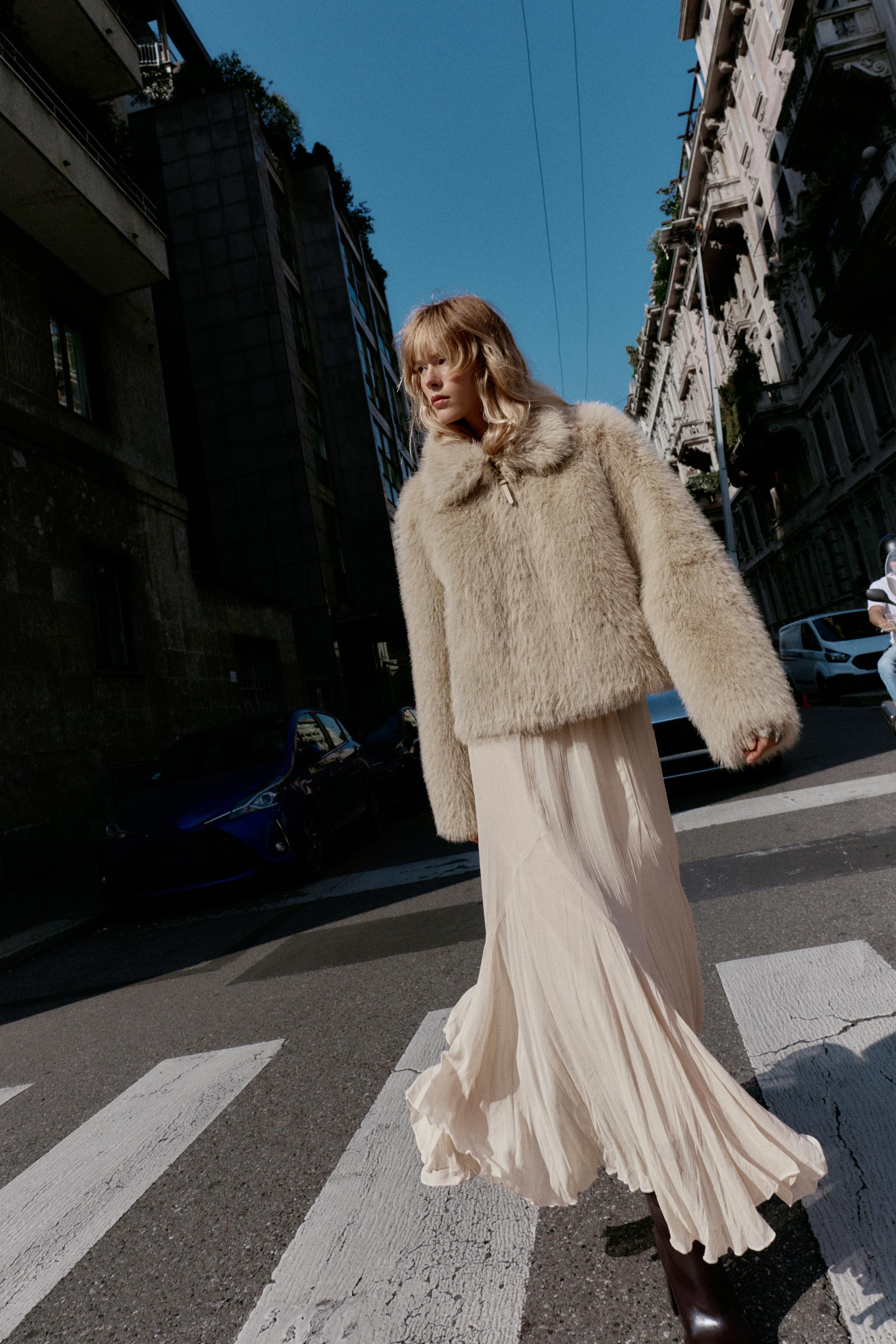 ダブルフェイス フェイクファージャケット - モールグレー | ZARA