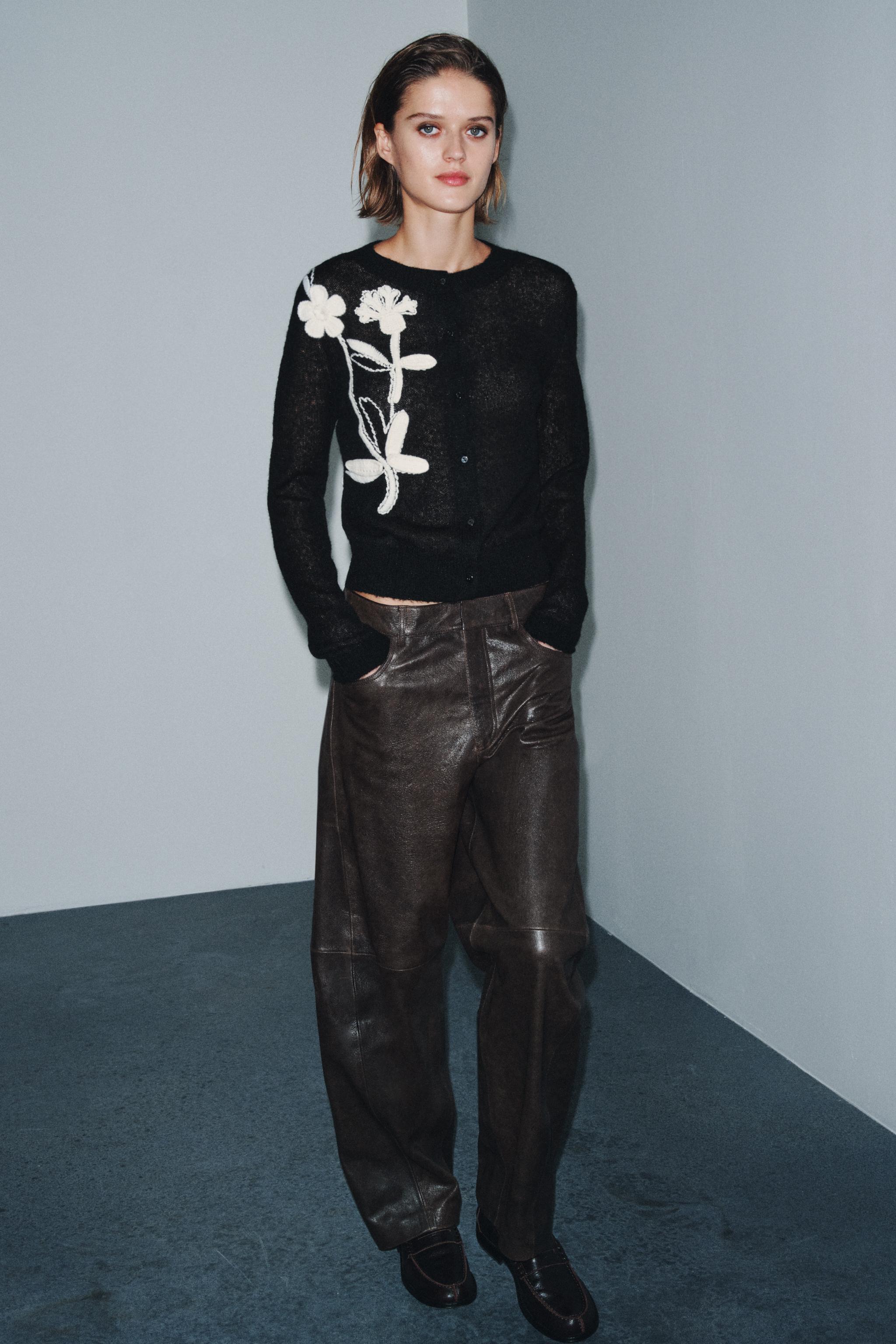 FLORAL EMBROIDERY CARDIGAN - Black | ZARA United States