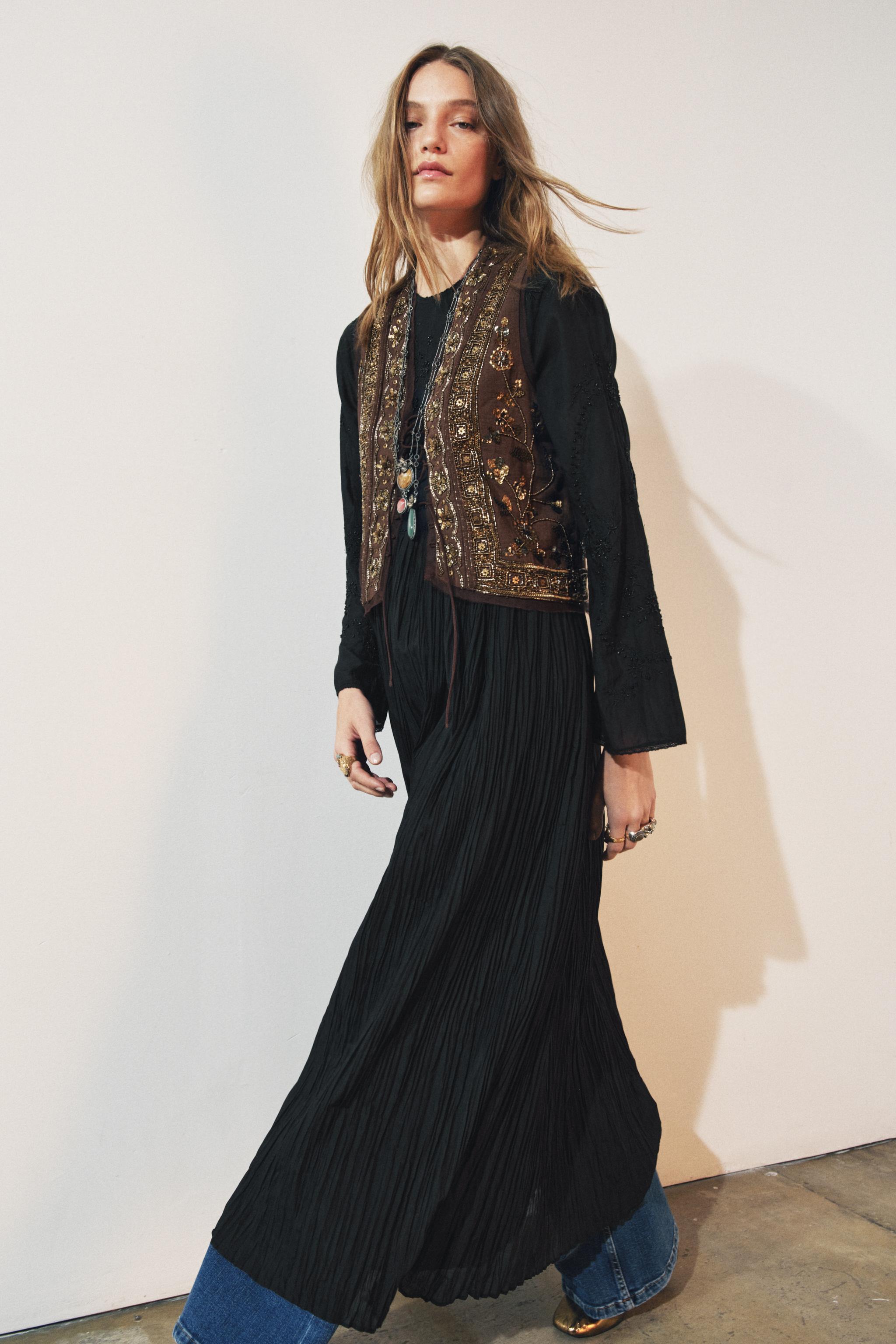 ZW COLLECTION EMBROIDERED DRESS WITH BEADS - Black | ZARA United