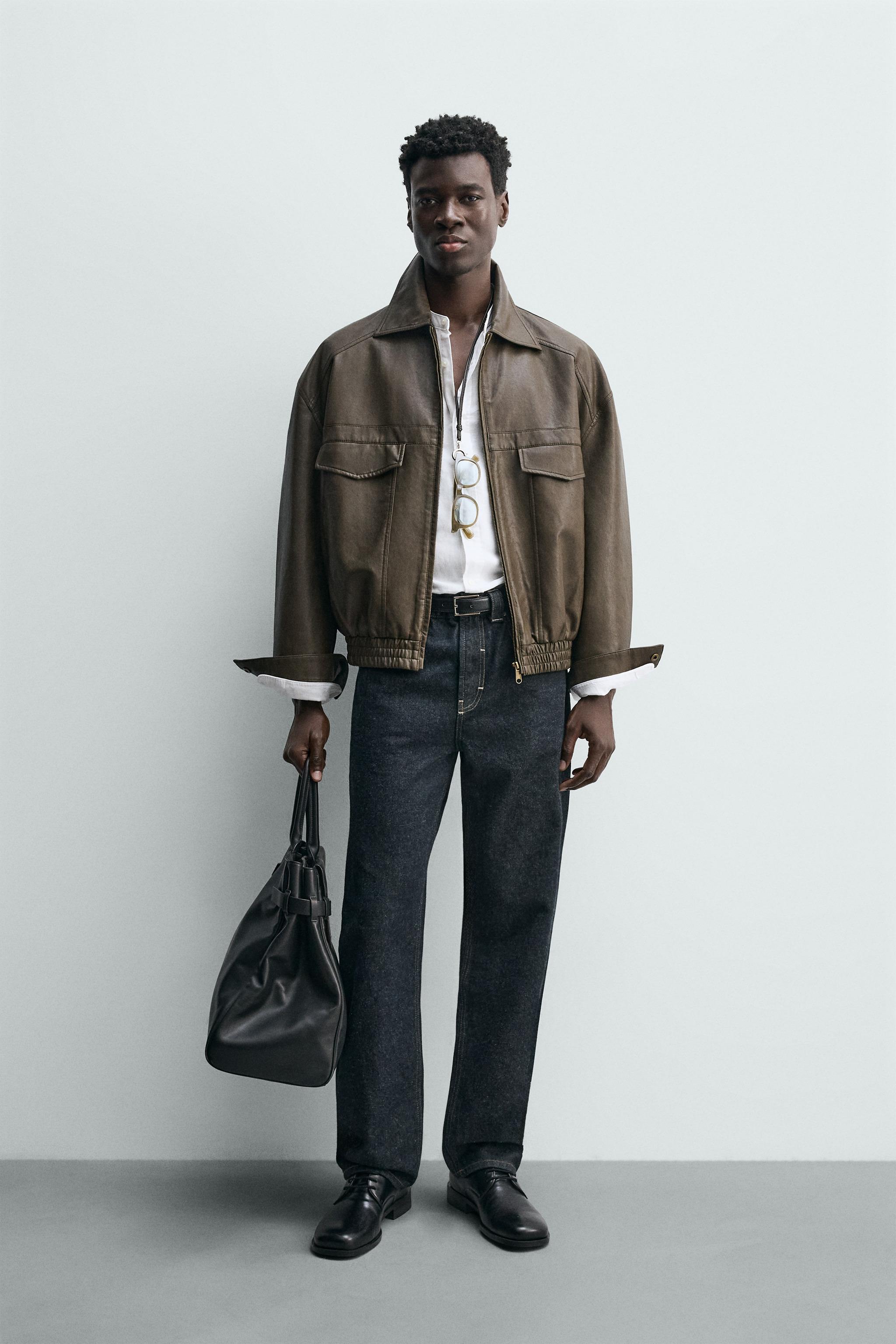 フェイクレザー ボンバージャケット - ブラウン | ZARA Japan / 日本