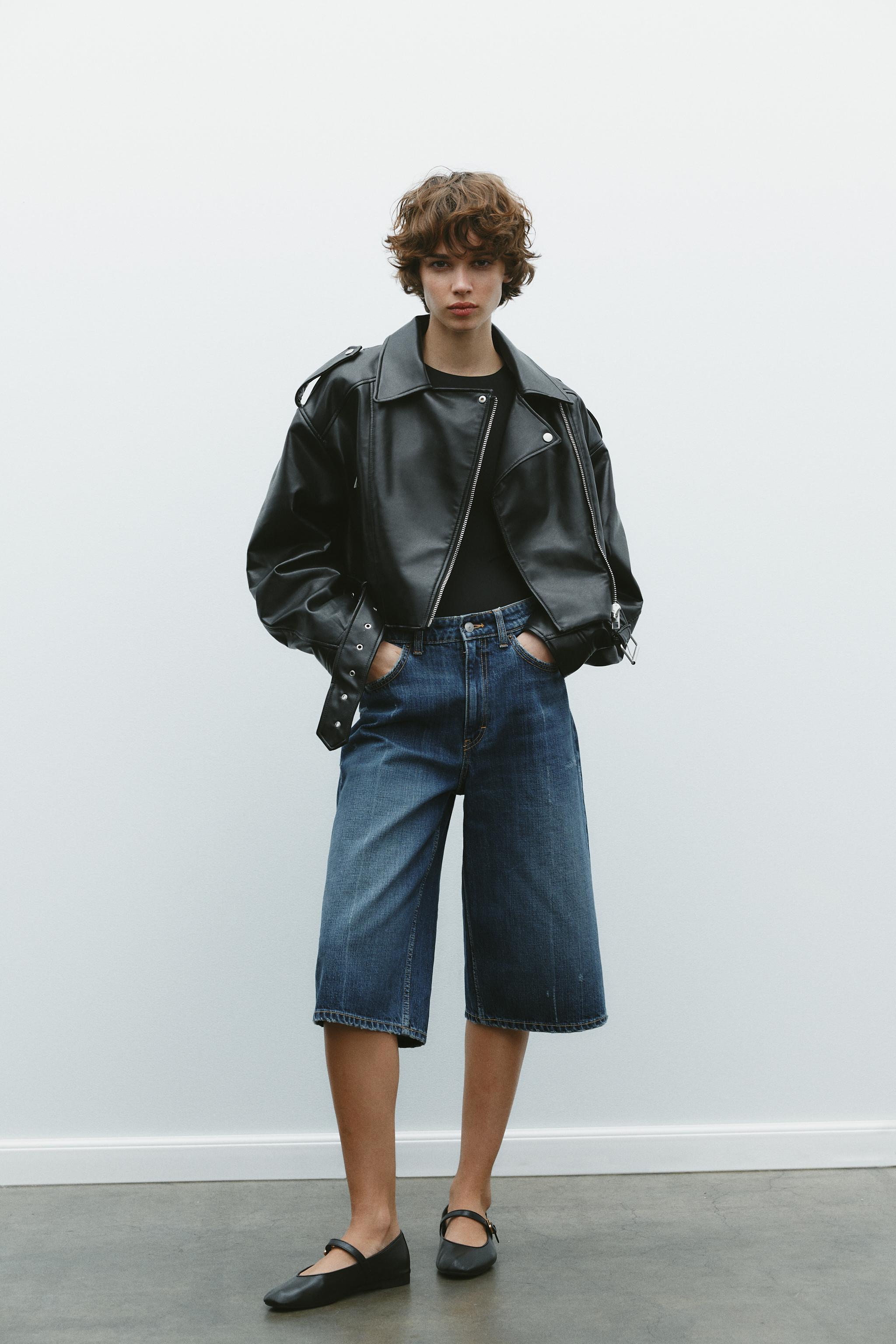 フェイクレザー クロップド ライダースジャケット - ブラック | ZARA