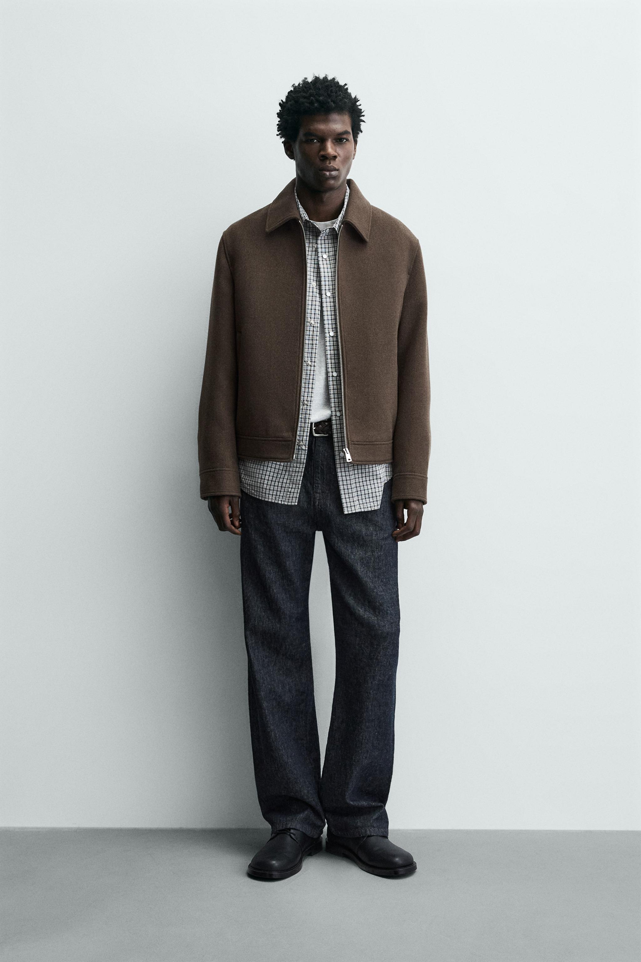 WOOL EFFECT ZIPPER JACKET - Brown | ZARA United States
