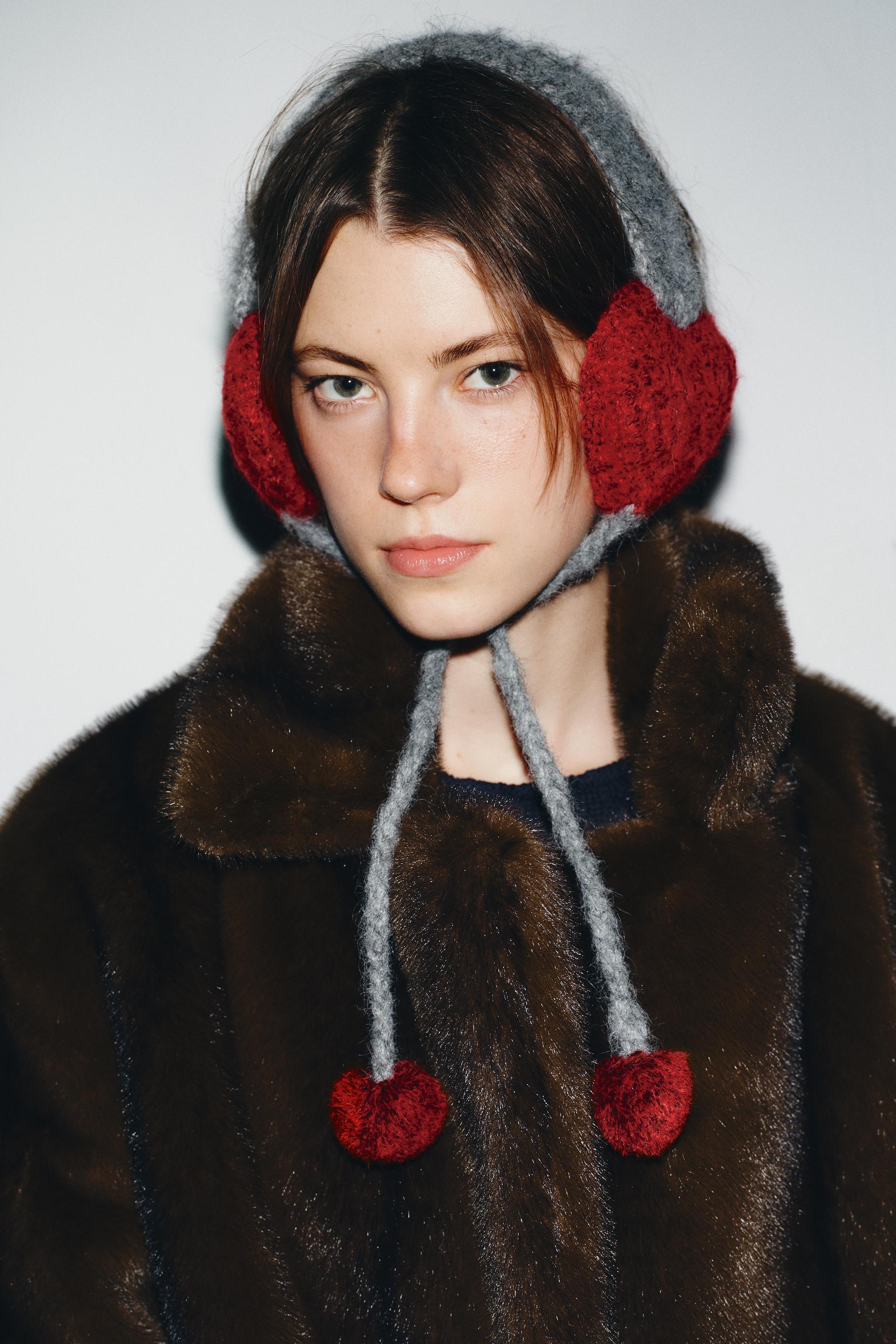 ハートニットポンポンイヤーマフ - グレー | ZARA Japan / 日本