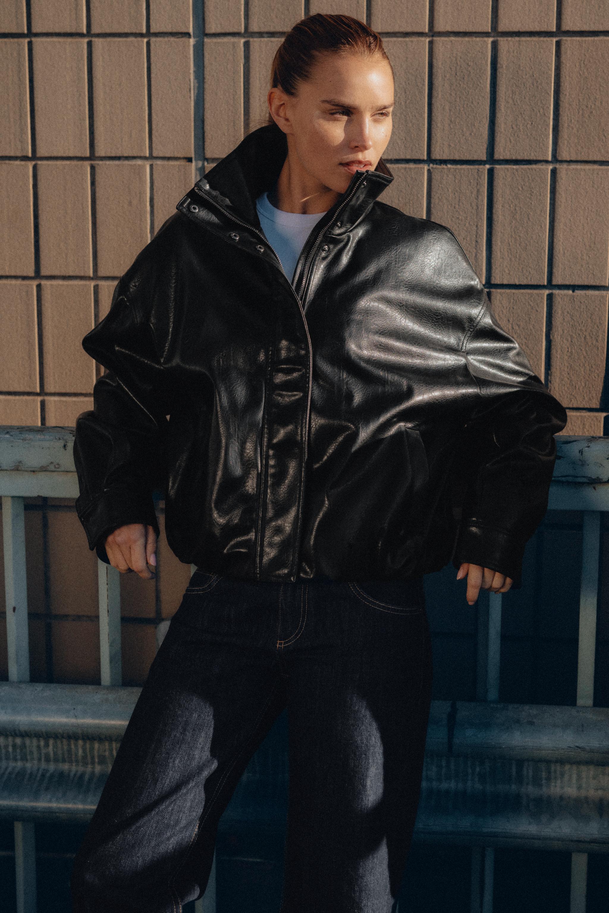 ボリュームフェイクレザージャケット - ブラック | ZARA Japan / 日本