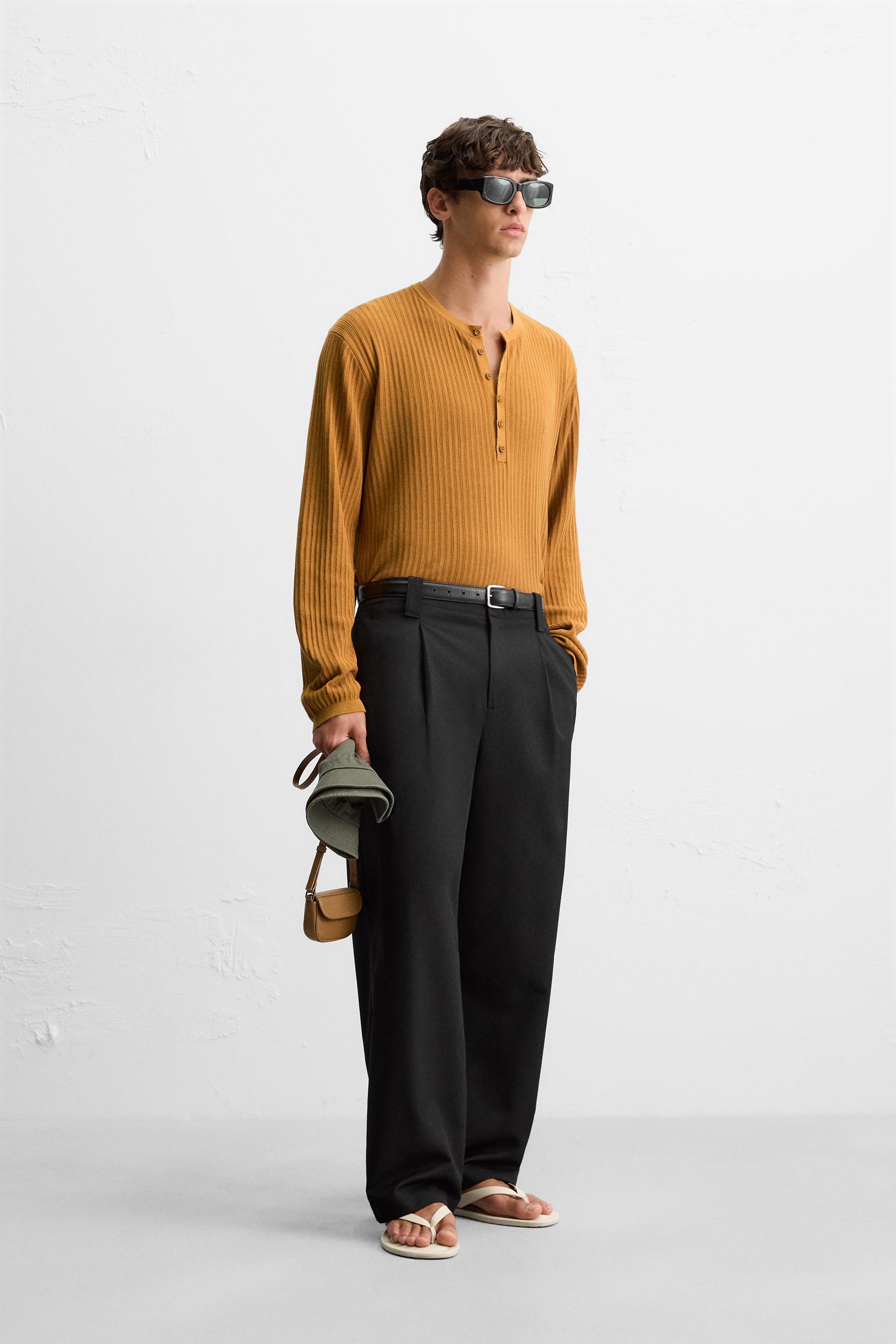 KNIT HENLEY COLLAR T-SHIRT - Pumpkin | ZARA Canada