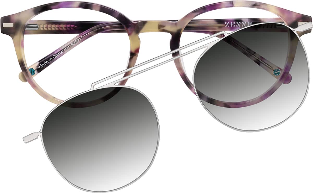 Purple Tortoiseshell Round Magnetic Snap-On Set #502917 | Zenni