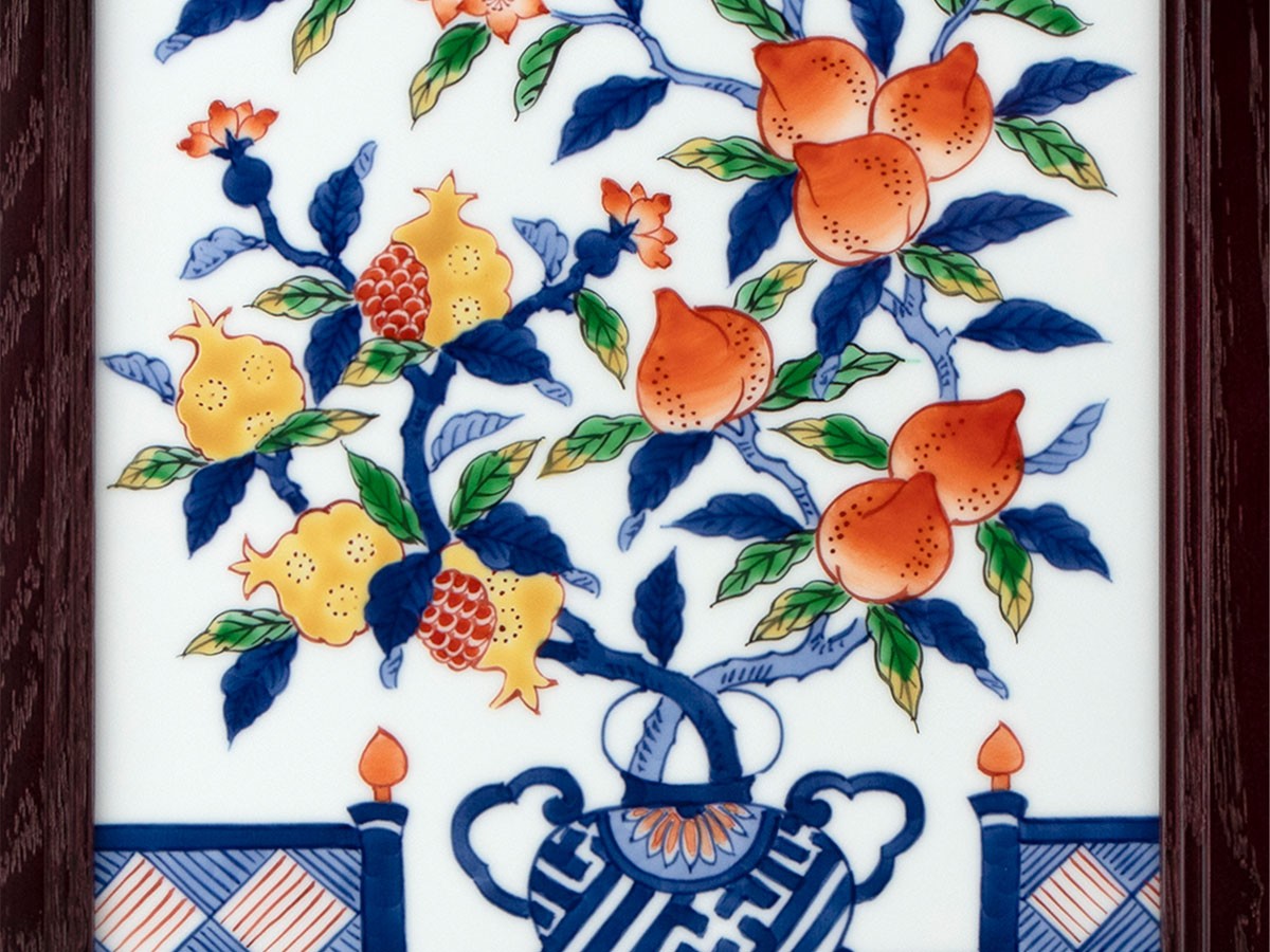 源右衛門窯 染錦瑞果文 陶額 / げんえもんがま 染錦瑞果文 陶額