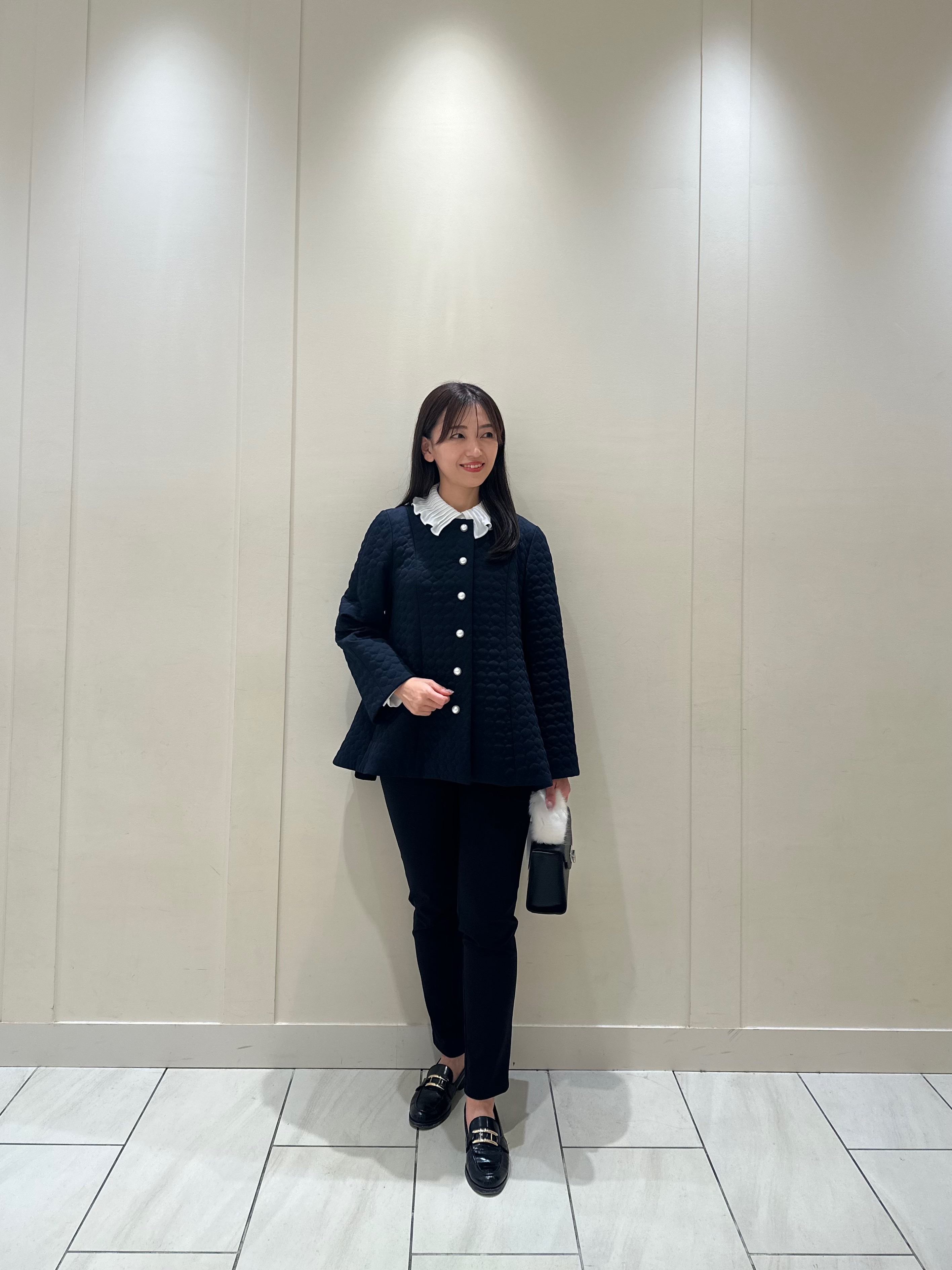 m,i,d, navy coordinate / パールキルティングジャケット×プリーツ