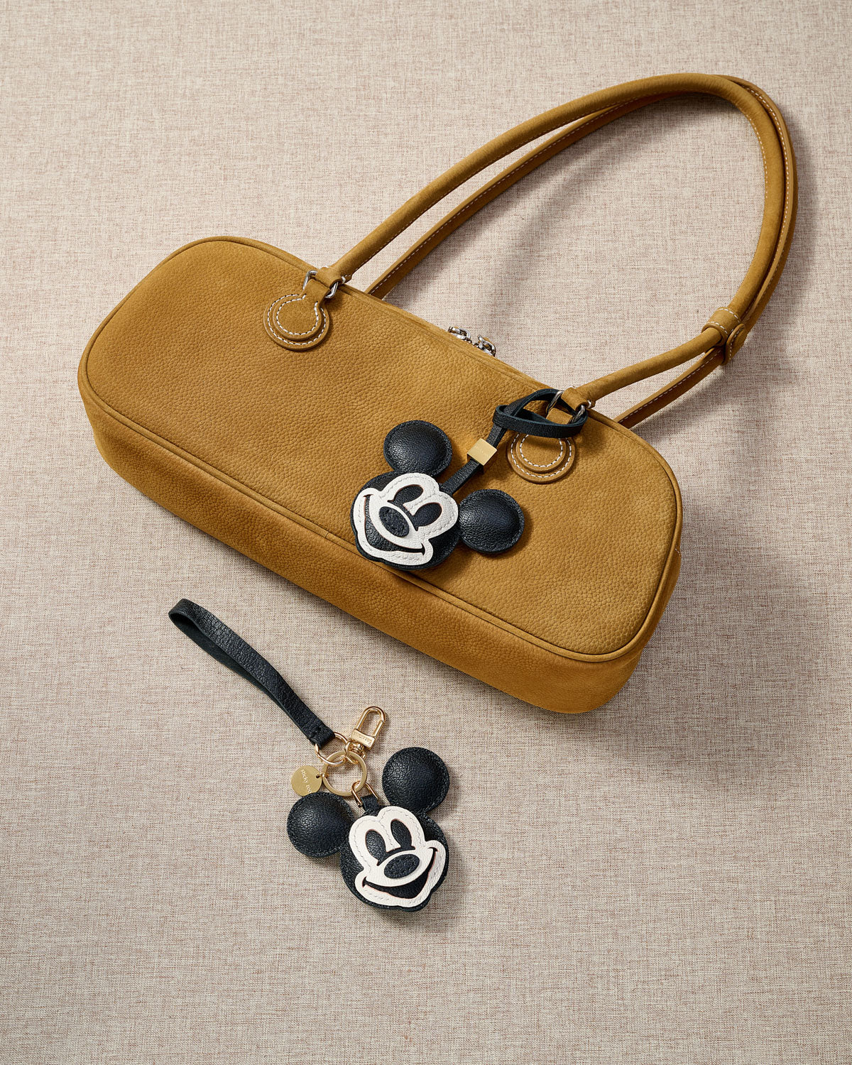 Mickey Bag Charm & Keychain – Handmade in Black & Ivory Leather