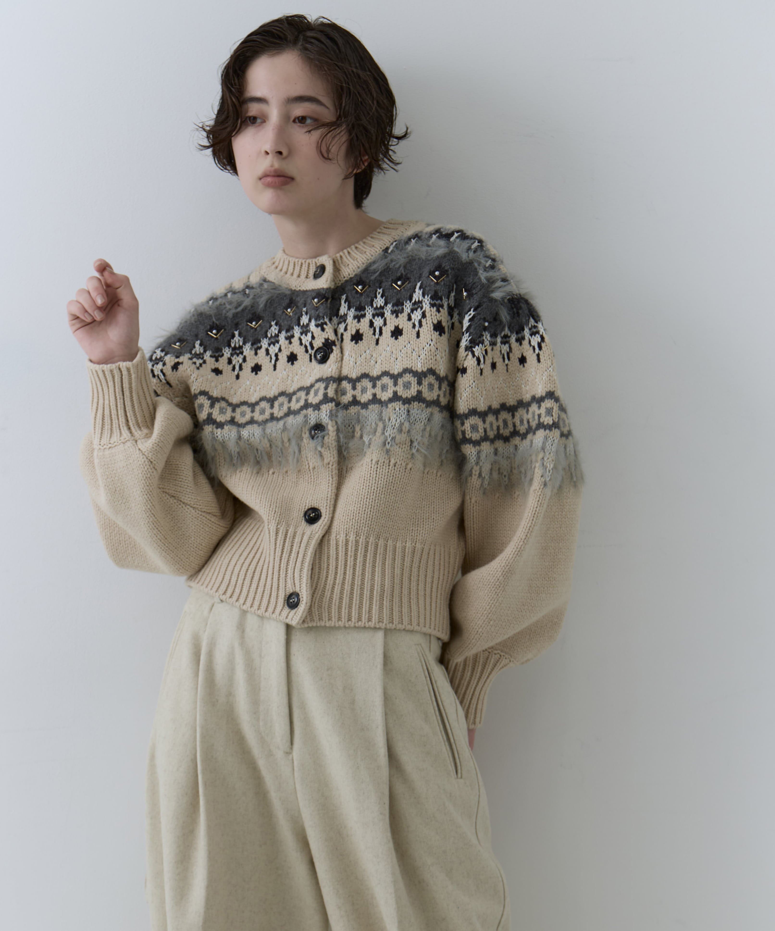 UND 2WAY LADY NORDIC KNIT CARDIGAN(FREE IVORY): AMERI: WOMENS