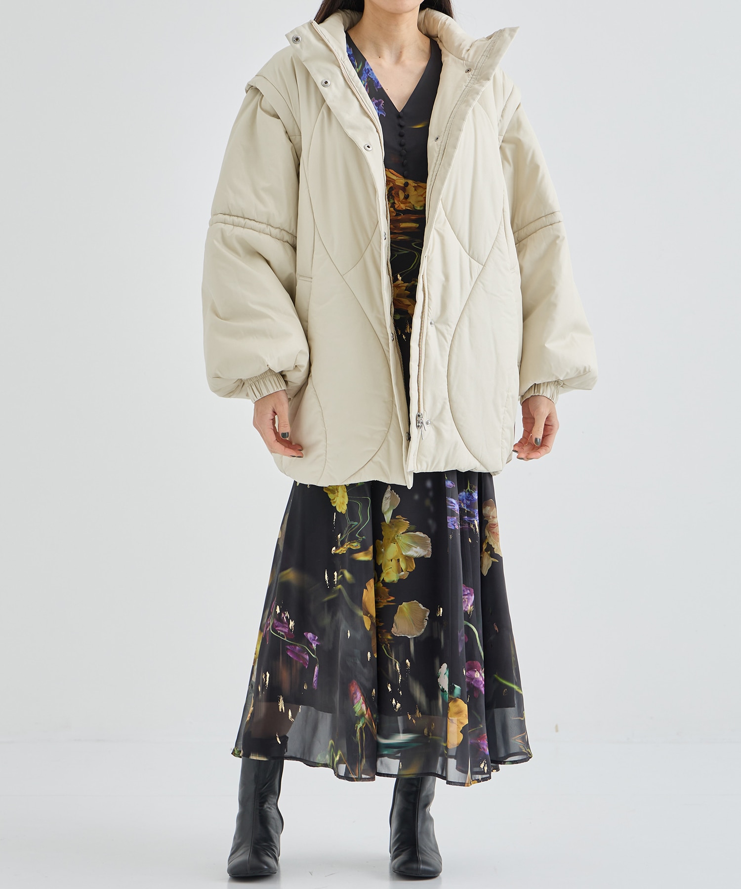 2WAY WAVE STITCH PADDED JACKET(S IVORY): AMERI: WOMENS｜ STUDIOUS