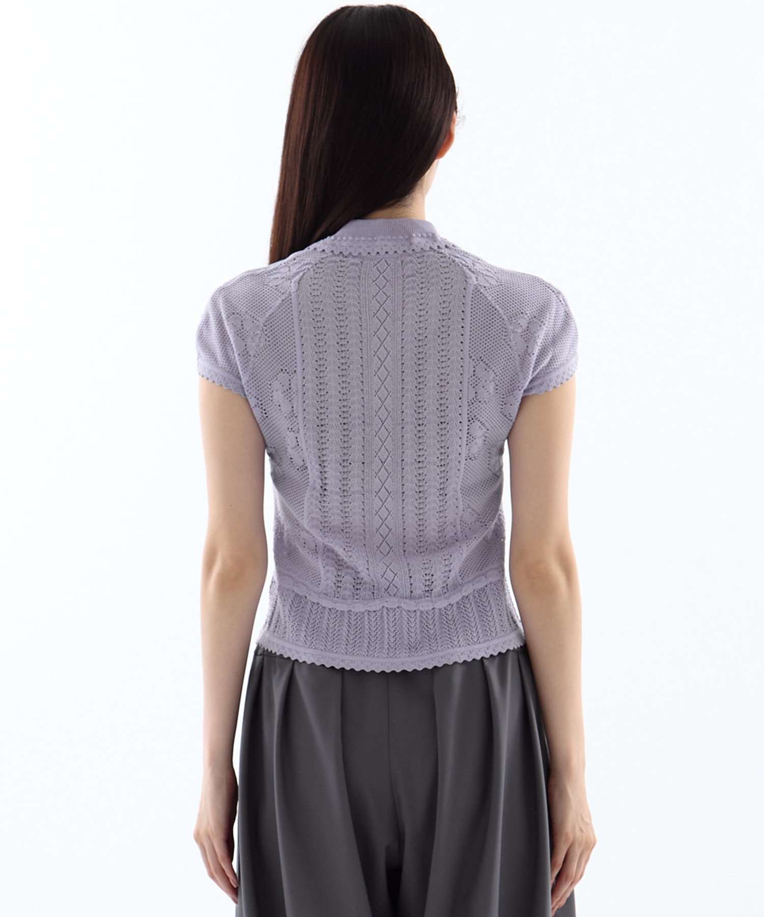 別注Lace Stripe Knitted Top(1 LAVENDER): Mame Kurogouchi: WOMENS