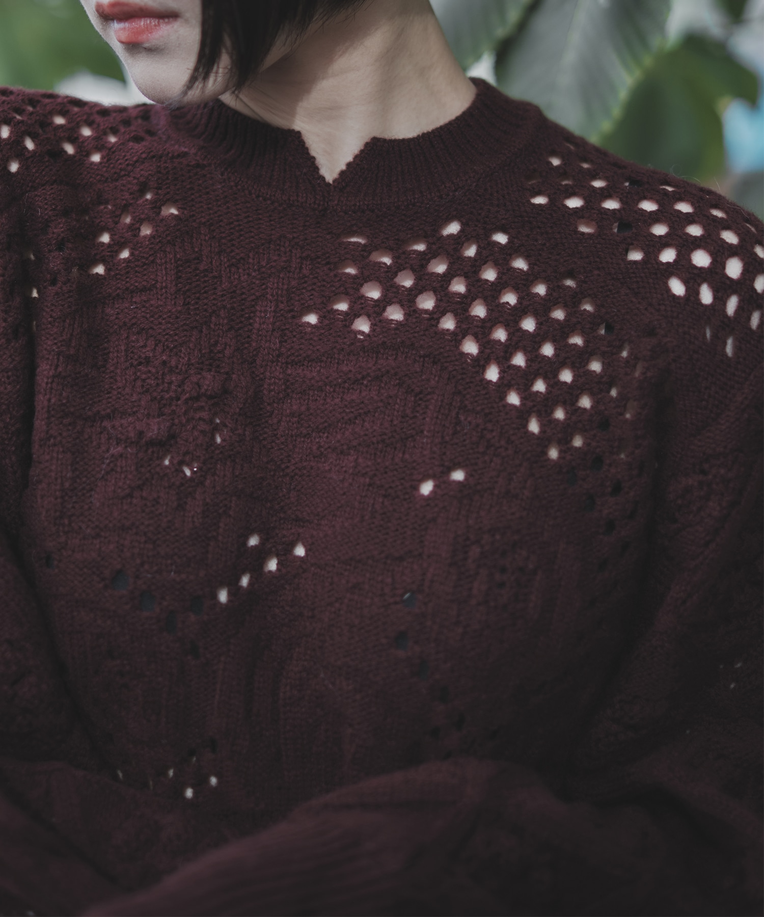 Multi Pattern Low Gauge Knitted Top(1 WINE): Mame Kurogouchi