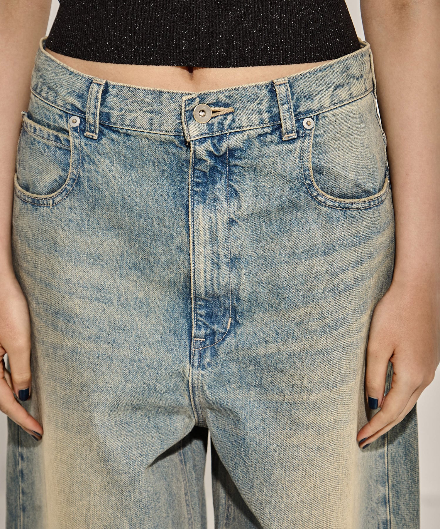 Damaged Barrel Leg Jeans(1 BLACK): STUDIOUS: WOMENS｜ STUDIOUS