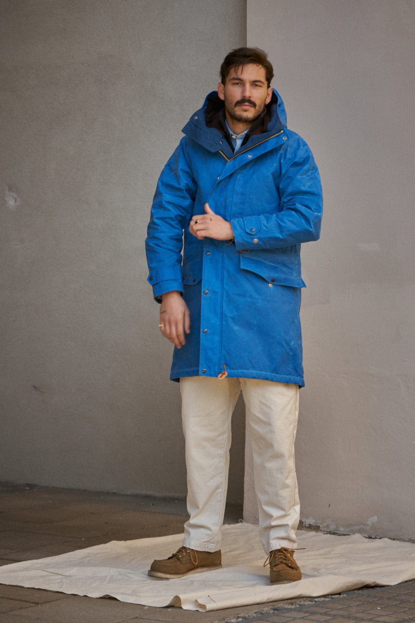Manifattura Ceccarelli Waxed Mountain Parka Wool Padded Mid Blue