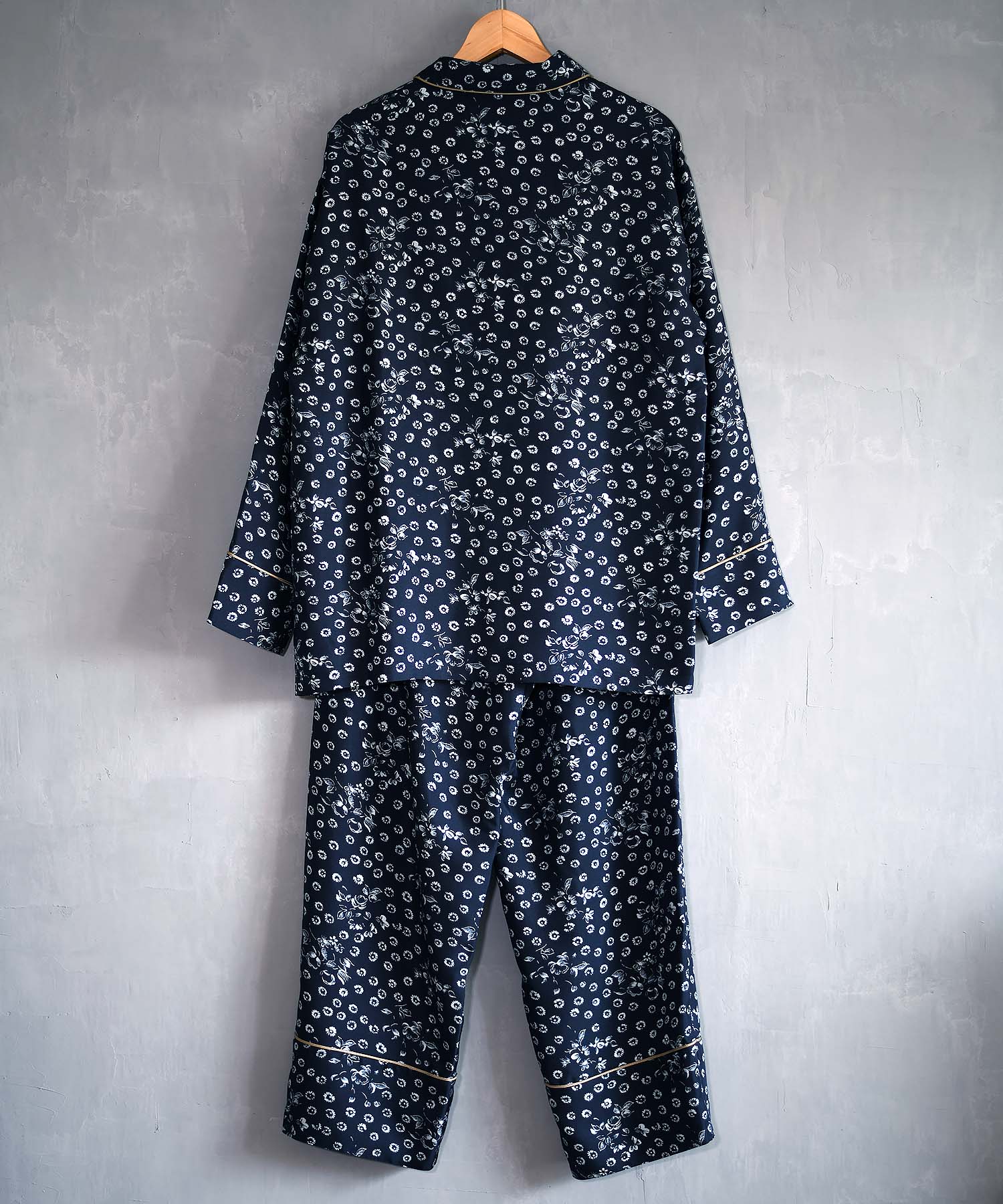 シルクパジャマ 日本製【レディース 長袖上下セット】ツイル/ネイビー