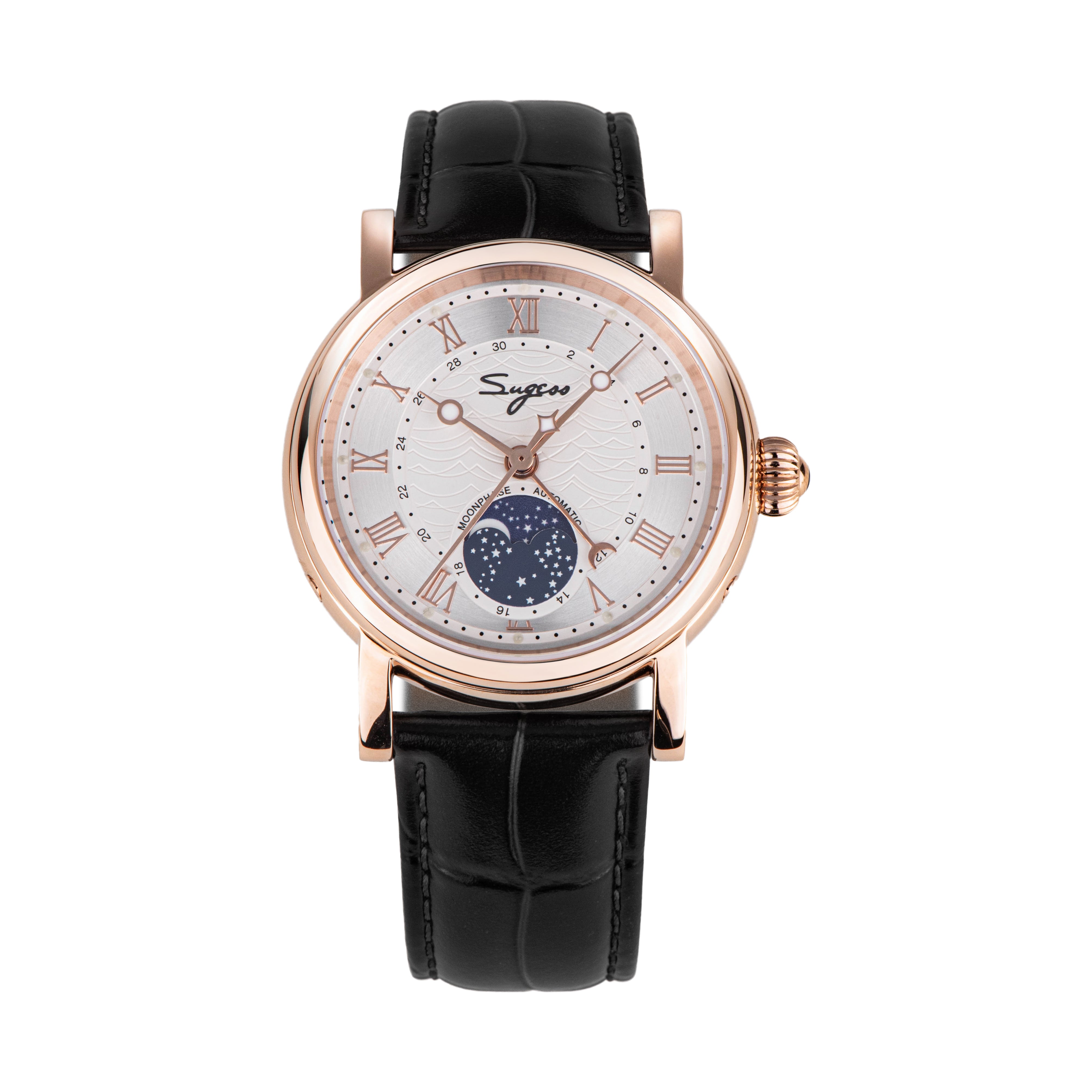 Sugess Luminous Moonphase Seagull ST2108 Movement Watch SU2108GZ