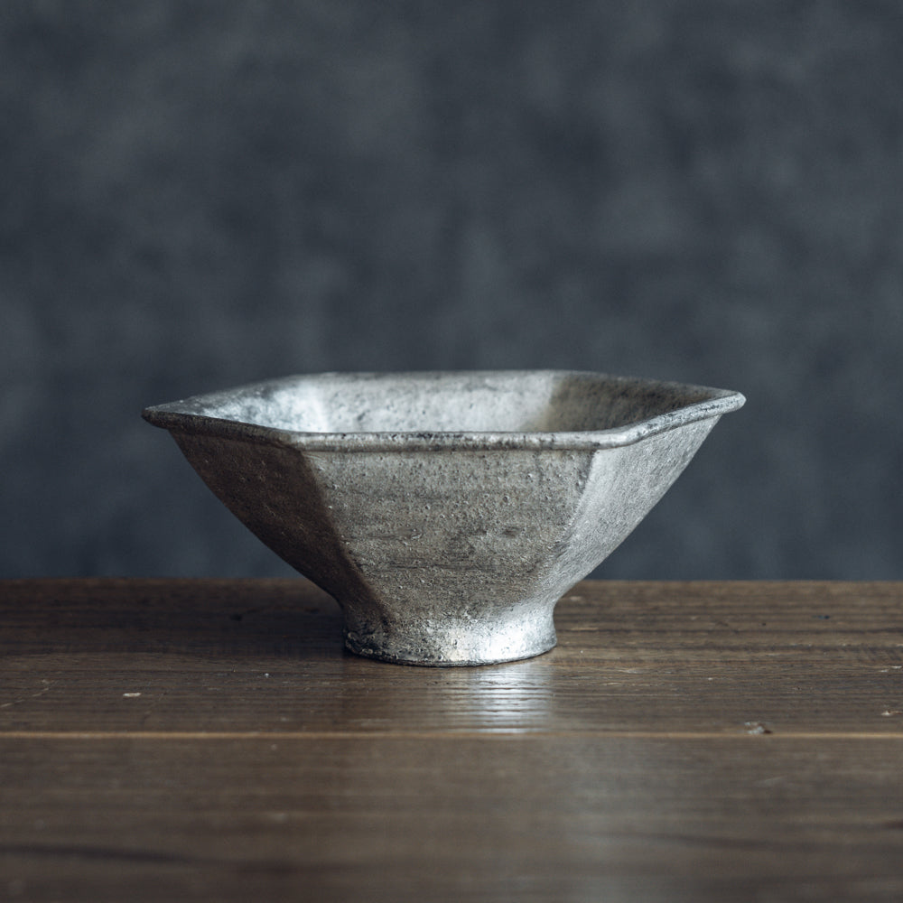 六角鉢 (銀彩)｜フルカワゲンゴ おしゃれ かっこいい 高級感 手作り