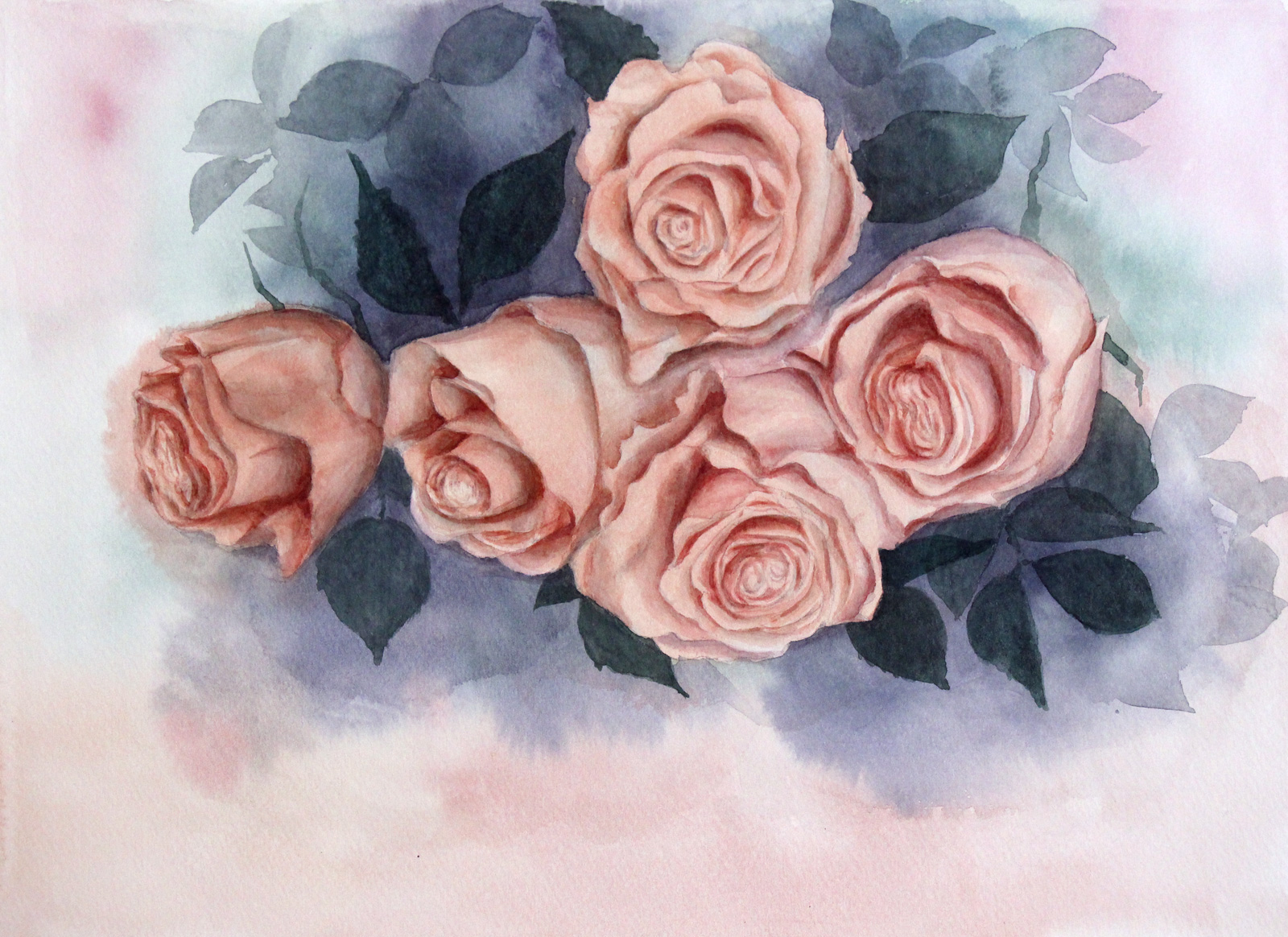 薔薇の花束」をイメージして描いた水彩画 ｜ 毎日水彩画