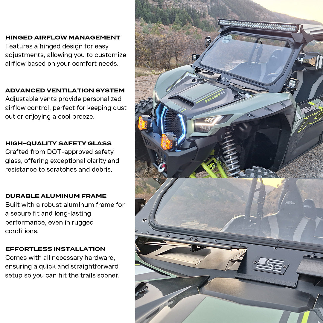 Kawasaki KRX Vented Front Windshield | Adjustable Airflow | Made