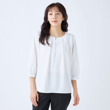 SILVER LINE/7分袖】前後2WAYクルーネックプルオーバー/ホワイト