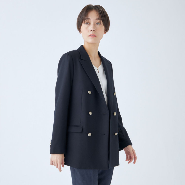 SL】【秋冬】ウール6釦2掛けダブルジャケット/ネイビー/シャンパン